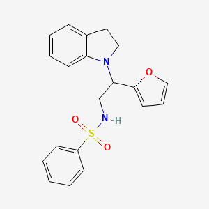 molecular formula C20H20N2O3S B2622372 N-(2-(furan-2-yl)-2-(indolin-1-yl)ethyl)benzenesulfonamide CAS No. 898416-24-5