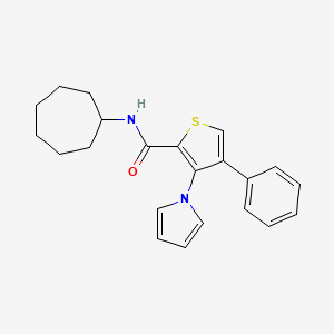 molecular formula C22H24N2OS B2622378 N-cycloheptyl-4-phenyl-3-(1H-pyrrol-1-yl)thiophene-2-carboxamide CAS No. 1291837-94-9