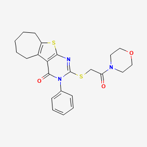 molecular formula C23H25N3O3S2 B2622422 2-((2-morpholino-2-oxoethyl)thio)-3-phenyl-6,7,8,9-tetrahydro-3H-cyclohepta[4,5]thieno[2,3-d]pyrimidin-4(5H)-one CAS No. 381710-02-7