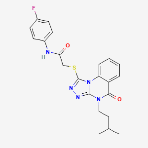 molecular formula C22H22FN5O2S B2622429 N-(4-fluorophenyl)-2-((4-isopentyl-5-oxo-4,5-dihydro-[1,2,4]triazolo[4,3-a]quinazolin-1-yl)thio)acetamide CAS No. 1111020-10-0