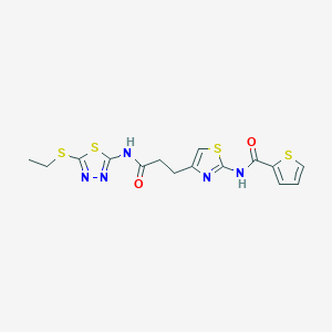 molecular formula C15H15N5O2S4 B2622430 N-(4-(3-((5-(ethylthio)-1,3,4-thiadiazol-2-yl)amino)-3-oxopropyl)thiazol-2-yl)thiophene-2-carboxamide CAS No. 1021022-96-7