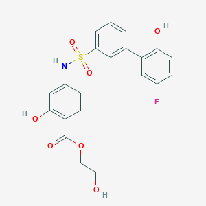molecular formula C21H18FNO7S B2622436 2-Hydroxyethyl 4-[[3-(5-fluoro-2-hydroxyphenyl)phenyl]sulfonylamino]-2-hydroxybenzoate CAS No. 1451255-59-6