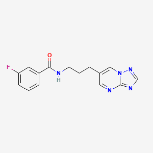 molecular formula C15H14FN5O B2622438 N-(3-([1,2,4]triazolo[1,5-a]pyrimidin-6-yl)propyl)-3-fluorobenzamide CAS No. 2034377-29-0