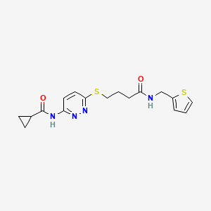 molecular formula C17H20N4O2S2 B2622452 N-(6-((4-oxo-4-((thiophen-2-ylmethyl)amino)butyl)thio)pyridazin-3-yl)cyclopropanecarboxamide CAS No. 1105211-04-8