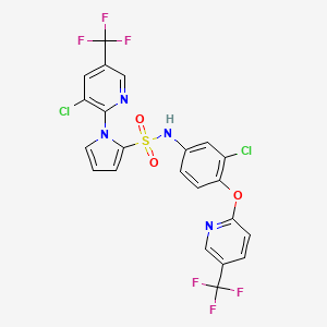 molecular formula C22H12Cl2F6N4O3S B2622496 1-[3-chloro-5-(trifluoromethyl)-2-pyridinyl]-N-(3-chloro-4-{[5-(trifluoromethyl)-2-pyridinyl]oxy}phenyl)-1H-pyrrole-2-sulfonamide CAS No. 338407-11-7