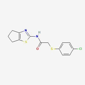 molecular formula C14H13ClN2OS2 B2622500 2-((4-chlorophenyl)thio)-N-(5,6-dihydro-4H-cyclopenta[d]thiazol-2-yl)acetamide CAS No. 895470-75-4