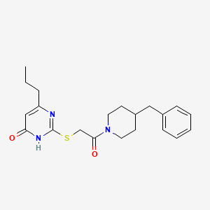 molecular formula C21H27N3O2S B2622508 2-((2-(4-benzylpiperidin-1-yl)-2-oxoethyl)thio)-6-propylpyrimidin-4(3H)-one CAS No. 481655-47-4