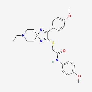 molecular formula C25H30N4O3S B2622522 2-((8-ethyl-3-(4-methoxyphenyl)-1,4,8-triazaspiro[4.5]deca-1,3-dien-2-yl)thio)-N-(4-methoxyphenyl)acetamide CAS No. 1185076-20-3