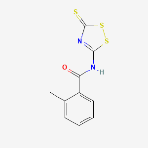 molecular formula C10H8N2OS3 B2622529 2-methyl-N-(3-thioxo-3H-1,2,4-dithiazol-5-yl)benzenecarboxamide CAS No. 306980-76-7