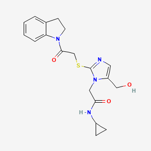 molecular formula C19H22N4O3S B2622531 N-cyclopropyl-2-(5-(hydroxymethyl)-2-((2-(indolin-1-yl)-2-oxoethyl)thio)-1H-imidazol-1-yl)acetamide CAS No. 921524-30-3