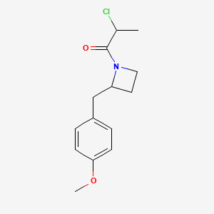 molecular formula C14H18ClNO2 B2622532 2-Chloro-1-[2-[(4-methoxyphenyl)methyl]azetidin-1-yl]propan-1-one CAS No. 2411246-34-7