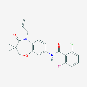 molecular formula C21H20ClFN2O3 B2622535 N-(5-allyl-3,3-dimethyl-4-oxo-2,3,4,5-tetrahydrobenzo[b][1,4]oxazepin-8-yl)-2-chloro-6-fluorobenzamide CAS No. 921524-81-4