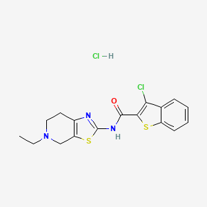 molecular formula C17H17Cl2N3OS2 B2622556 3-chloro-N-(5-ethyl-4,5,6,7-tetrahydrothiazolo[5,4-c]pyridin-2-yl)benzo[b]thiophene-2-carboxamide hydrochloride CAS No. 1189956-65-7
