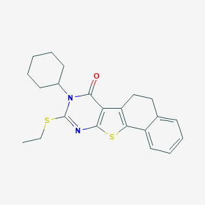 molecular formula C22H24N2OS2 B262256 8-cyclohexyl-9-(ethylsulfanyl)-5,8-dihydronaphtho[2',1':4,5]thieno[2,3-d]pyrimidin-7(6H)-one 