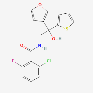 molecular formula C17H13ClFNO3S B2622563 2-chloro-6-fluoro-N-(2-(furan-3-yl)-2-hydroxy-2-(thiophen-2-yl)ethyl)benzamide CAS No. 2034238-47-4