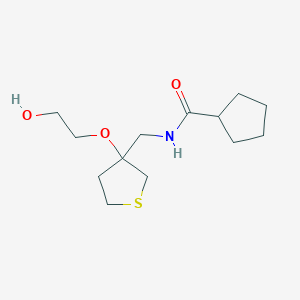 molecular formula C13H23NO3S B2622569 N-((3-(2-hydroxyethoxy)tetrahydrothiophen-3-yl)methyl)cyclopentanecarboxamide CAS No. 2310220-66-5
