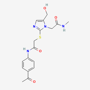 molecular formula C17H20N4O4S B2622572 2-[2-({2-[(4-acetylphenyl)amino]-2-oxoethyl}thio)-5-(hydroxymethyl)-1H-imidazol-1-yl]-N-methylacetamide CAS No. 923220-30-8