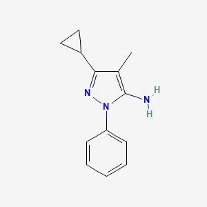 molecular formula C13H15N3 B2622623 3-cyclopropyl-4-methyl-1-phenyl-1H-pyrazol-5-amine CAS No. 1152715-04-2