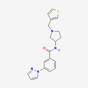 molecular formula C19H20N4OS B2622635 3-(1H-pyrazol-1-yl)-N-(1-(thiophen-3-ylmethyl)pyrrolidin-3-yl)benzamide CAS No. 2309585-25-7