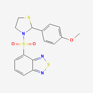 molecular formula C16H15N3O3S3 B2622636 4-((2-(4-Methoxyphenyl)thiazolidin-3-yl)sulfonyl)benzo[c][1,2,5]thiadiazole CAS No. 2034614-99-6