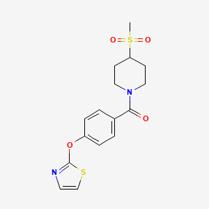 molecular formula C16H18N2O4S2 B2622640 (4-(Methylsulfonyl)piperidin-1-yl)(4-(thiazol-2-yloxy)phenyl)methanone CAS No. 2034373-84-5