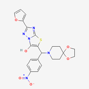 molecular formula C22H21N5O6S B2622648 2-(Furan-2-yl)-5-((4-nitrophenyl)(1,4-dioxa-8-azaspiro[4.5]decan-8-yl)methyl)thiazolo[3,2-b][1,2,4]triazol-6-ol CAS No. 896292-26-5