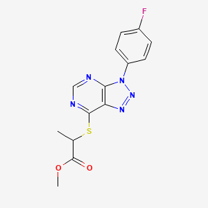 molecular formula C14H12FN5O2S B2622653 Methyl 2-[3-(4-fluorophenyl)triazolo[4,5-d]pyrimidin-7-yl]sulfanylpropanoate CAS No. 863460-59-7