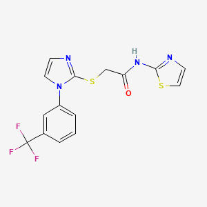 molecular formula C15H11F3N4OS2 B2622659 N-(1,3-thiazol-2-yl)-2-[1-[3-(trifluoromethyl)phenyl]imidazol-2-yl]sulfanylacetamide CAS No. 893392-41-1