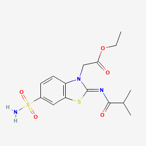 molecular formula C15H19N3O5S2 B2622682 (Z)-ethyl 2-(2-(isobutyrylimino)-6-sulfamoylbenzo[d]thiazol-3(2H)-yl)acetate CAS No. 865248-12-0