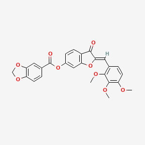 molecular formula C26H20O9 B2622683 (Z)-3-oxo-2-(2,3,4-trimethoxybenzylidene)-2,3-dihydrobenzofuran-6-yl benzo[d][1,3]dioxole-5-carboxylate CAS No. 622801-54-1