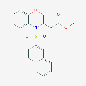 molecular formula C21H19NO5S B2622685 methyl 2-[4-(2-naphthylsulfonyl)-3,4-dihydro-2H-1,4-benzoxazin-3-yl]acetate CAS No. 865657-69-8