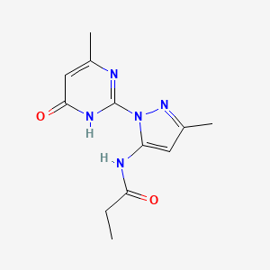 molecular formula C12H15N5O2 B2622700 N-(3-methyl-1-(4-methyl-6-oxo-1,6-dihydropyrimidin-2-yl)-1H-pyrazol-5-yl)propionamide CAS No. 1002933-20-1