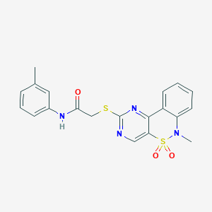 molecular formula C20H18N4O3S2 B2622731 2-((6-methyl-5,5-dioxido-6H-benzo[c]pyrimido[4,5-e][1,2]thiazin-2-yl)thio)-N-(m-tolyl)acetamide CAS No. 895101-83-4