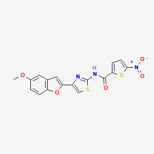 molecular formula C17H11N3O5S2 B2622740 N-(4-(5-methoxybenzofuran-2-yl)thiazol-2-yl)-5-nitrothiophene-2-carboxamide CAS No. 921911-99-1