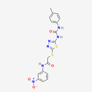 molecular formula C18H16N6O4S2 B2622752 N-(3-nitrophenyl)-2-((5-(3-(p-tolyl)ureido)-1,3,4-thiadiazol-2-yl)thio)acetamide CAS No. 898436-07-2