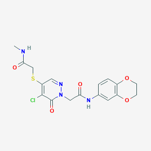 molecular formula C17H17ClN4O5S B2622761 2-((5-chloro-1-(2-((2,3-dihydrobenzo[b][1,4]dioxin-6-yl)amino)-2-oxoethyl)-6-oxo-1,6-dihydropyridazin-4-yl)thio)-N-methylacetamide CAS No. 1251674-57-3