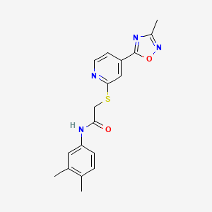 molecular formula C18H18N4O2S B2622763 N-(3,4-dimethylphenyl)-2-((4-(3-methyl-1,2,4-oxadiazol-5-yl)pyridin-2-yl)thio)acetamide CAS No. 1251687-49-6