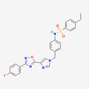 molecular formula C26H22FN5O3S B2622782 4-ethyl-N-(4-((4-(3-(4-fluorophenyl)-1,2,4-oxadiazol-5-yl)-1H-imidazol-1-yl)methyl)phenyl)benzenesulfonamide CAS No. 1111018-21-3