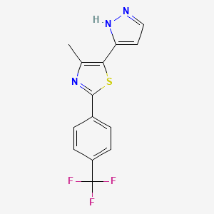 molecular formula C14H10F3N3S B2622809 4-methyl-5-(1H-pyrazol-5-yl)-2-[4-(trifluoromethyl)phenyl]-1,3-thiazole CAS No. 1397198-56-9