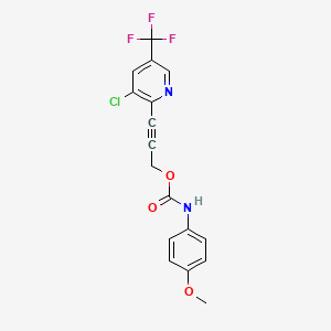 molecular formula C17H12ClF3N2O3 B2622854 3-[3-chloro-5-(trifluoromethyl)-2-pyridinyl]-2-propynyl N-(4-methoxyphenyl)carbamate CAS No. 865657-85-8