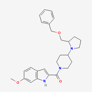 molecular formula C27H33N3O3 B2622861 (4-(2-((benzyloxy)methyl)pyrrolidin-1-yl)piperidin-1-yl)(6-methoxy-1H-indol-2-yl)methanone CAS No. 2034469-54-8