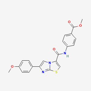 molecular formula C21H17N3O4S B2622868 Methyl 4-(6-(4-methoxyphenyl)imidazo[2,1-b]thiazole-3-carboxamido)benzoate CAS No. 1021260-16-1