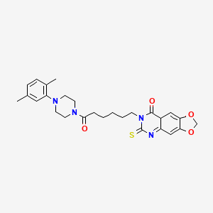 molecular formula C27H32N4O4S B2622873 7-{6-[4-(2,5-dimethylphenyl)piperazin-1-yl]-6-oxohexyl}-6-sulfanylidene-2H,5H,6H,7H,8H-[1,3]dioxolo[4,5-g]quinazolin-8-one CAS No. 688053-99-8
