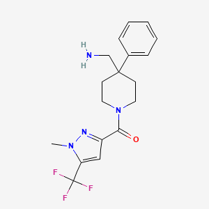 molecular formula C18H21F3N4O B2622887 [4-(Aminomethyl)-4-phenylpiperidin-1-yl]-[1-methyl-5-(trifluoromethyl)pyrazol-3-yl]methanone CAS No. 2460755-11-5