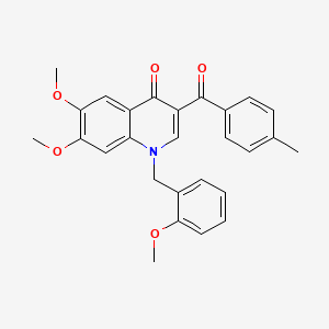molecular formula C27H25NO5 B2622969 6,7-Dimethoxy-1-[(2-methoxyphenyl)methyl]-3-(4-methylbenzoyl)quinolin-4-one CAS No. 866810-86-8