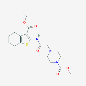 molecular formula C20H29N3O5S B262297 Ethyl 4-(2-{[3-(ethoxycarbonyl)-4,5,6,7-tetrahydro-1-benzothien-2-yl]amino}-2-oxoethyl)-1-piperazinecarboxylate 