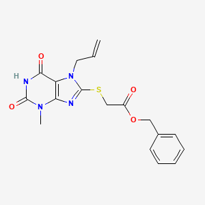 molecular formula C18H18N4O4S B2622988 Benzyl 2-(3-methyl-2,6-dioxo-7-prop-2-enylpurin-8-yl)sulfanylacetate CAS No. 378212-57-8