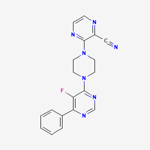 molecular formula C19H16FN7 B2622989 3-[4-(5-Fluoro-6-phenylpyrimidin-4-yl)piperazin-1-yl]pyrazine-2-carbonitrile CAS No. 2379970-83-7