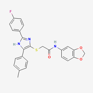 molecular formula C25H20FN3O3S B2622991 N-(1,3-benzodioxol-5-yl)-2-[[2-(4-fluorophenyl)-5-(4-methylphenyl)-1H-imidazol-4-yl]sulfanyl]acetamide CAS No. 865657-58-5