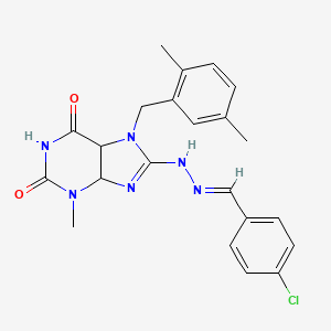 molecular formula C22H21ClN6O2 B2623005 8-[(E)-2-[(4-chlorophenyl)methylidene]hydrazin-1-yl]-7-[(2,5-dimethylphenyl)methyl]-3-methyl-2,3,6,7-tetrahydro-1H-purine-2,6-dione CAS No. 949328-86-3